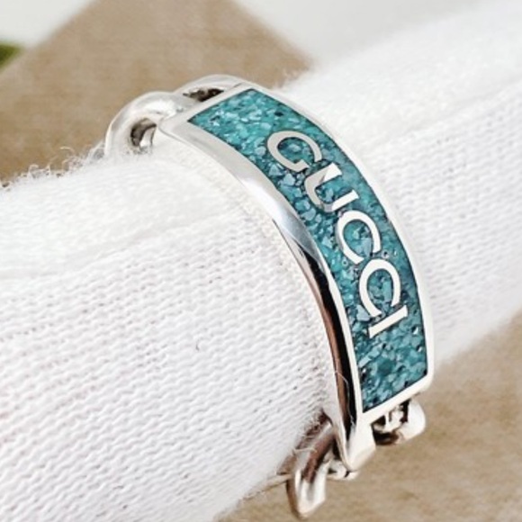 Gucci Silver Ring with Turquoise Accents fits size 9 - Picture 1 of 4
